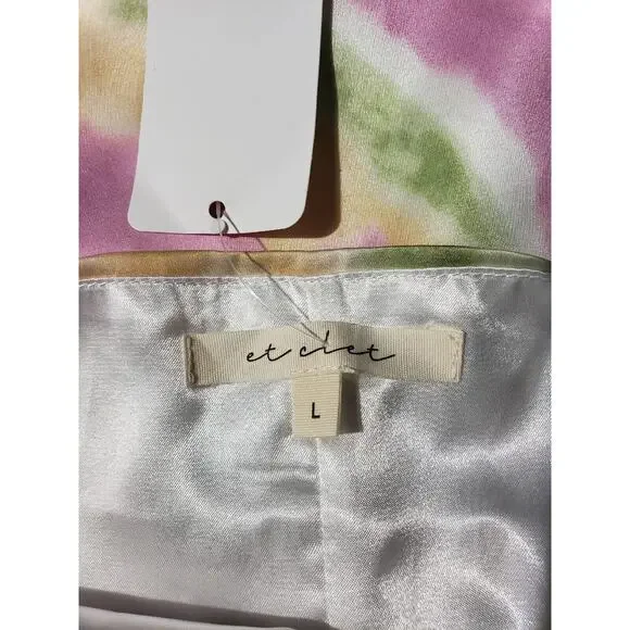 Et Clet Tie Dye Mini Slip Dress Women's Size Large Pink Yellow Strappy Lined - Picture 10 of 15